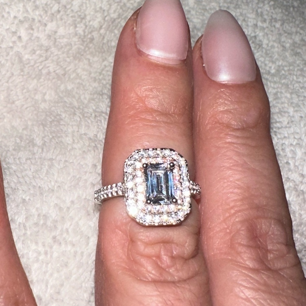 Emerald cut 2 karat lab diamonds sterling silver ring size 6